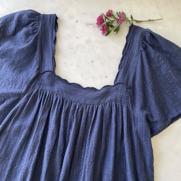 Sezane Caitlin Dress in Navy Blue with Gold Threads with bonus Tote Bag! - Picture 6 of 17